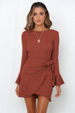 Fashion Autumn Small Horn Ruffled Long Sleeve Slim-fit Bow Elegant High-end