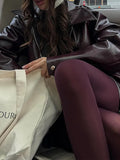 Selling Zip Jacket Leather Coat Spring Fashion Female Lapel Long Sleeve Street Trend Coat-Outfit
