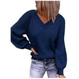 Fongt And Winter New Large Size Loose Sweater V-Neck Pure Color Pullover Sweater Female-Outfit