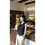 Fongt Sexy Babes POLO Necked Striped Slings With Casual Trousers Two-Piece Suit Ins