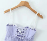 Lace Bustier Patchwork Cami Lace Up Mini Dress-Outfit