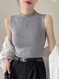 Summer Sleeveless Tank Tops Women Camisole Slim Female O-neck Knitted Ribbed Croped Vest Casual Solid Camis Top-Outfit
