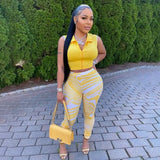 Piece Set Women Sporty Sleeveless Crop Top+Skinny Print Leggings Matching Outfit Female Concise Cool