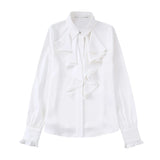 Lotus Leaf Laminated Decorative Satin Texture Shirt 2102796 In Early Spring-Outfit