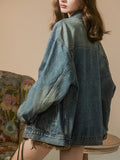 Fongt Sense Denim Jacket Female Spring And Autumn Outfit 2024 New Popular Logo Loose Niche Retro Do Old Jacket Bf Jacket-Outfit
