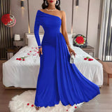 Fongt Style Women's Wear Temuebay2024 Diagonal Shoulder Dress Evening Dress-Outfit