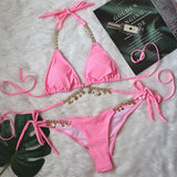 Fongt 2023 Swimsuit Sexy Strap Plain Female Split Crystal Diamond Bikini Creative Accessories
