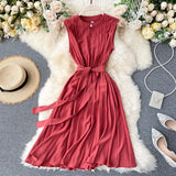 Minority Dress 2023 New Summer Heart Machine Hollowed-Out Round Collar Commuter Dress Sleeveless Back Heart Skirt-Outfit