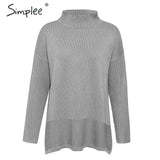 Casual half turtleneck knitted pullover Loose side split