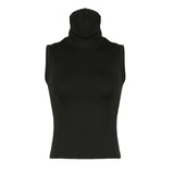 Solid Turtleneck Crop Top Women Sleeveless Skinny Basic Tank Tops y2k Streetwear Ladies Tees Summer Harajuku Vest Casual-Outfit
