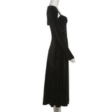 Black Velvet Cardigan Sleeve Strappy A-line Midi Dress-Outfit