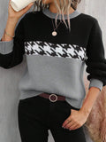 Fongt Women's Spring And Autumn Claming Collusion Collusion Collider Round Collar Sweater Fashion Geometric Patterns