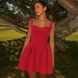 Solid Strap Flare Mini Dress-Outfit