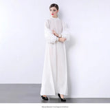 Fongt Folds Solid-Colored Dress Women's Niche Light-Cooked Three-Dimensional Flowers Loose Thin-Skinny Long Dress
