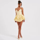 Open Back Strap Ruffled Layered Mini Dress-Outfit