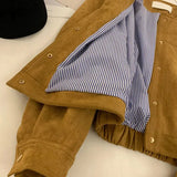 Suede Cropped Jacket Women Harajuku Casual Bomber Coat Streetwear Korean Camel Single Breasted Loose Outerwear Tops New-Outfit