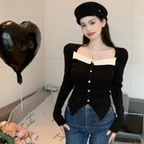 Contrast Irregular Square Neck Women's Knitted Tops Knitted Sweater y2k-Outfit