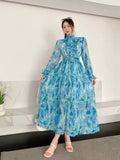 Fongt New Wooden Ear To The Waist Of The Thin Waist Goddess Vacation Seaside Long Dress 100 Folded Chiffon Swing