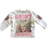 Fongt 2025 New SAINT Printed Seven-Sleeve T-Shirt Top With Casual Fashion Round-Neck Short Sleeve