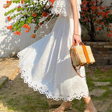 Fongt New Small Fragrant Suit French Hollow Vest Top + White Skirt Summer Shenzhen South Oil Women's
