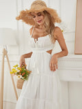 Ruched Tie-Up Strappy Maxi Dress-Outfit