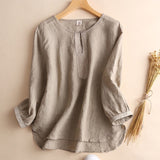 Fongt Spring And Summer Seven-Sleeved Cotton Shirt Women's New Collared Shirt Loose Women's Solid Color