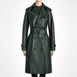 Fongt Autumn And Winter New Star Fashion Double Buckle Belt Repair Long Leather Wind Coat