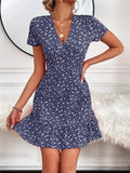 Neck Slim Floral Print Mini