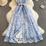 Fongt Luxury French Style Sleeveless Print Dress Female Polo Collar Hook Hollow Design Lady Temperament