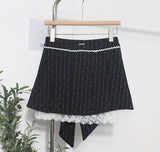 Real Shooting Leg Long Skirt Love Print Splicing Lace A Word 100 Folds Thin Bow Half-Dress Skirt