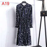 Floral Printed Chiffon Shirt Long Sleeve Bow Midi