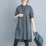 Fongt Summer New Cotton Lint Style Loose Large-Size Striped Shirt Women Long-Term Collar