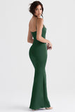 Green Satin Strappy Corset Maxi Dress-Outfit