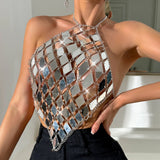 Fongt Neck Sling Vest Stitching Acrylic Fashion Ins Sexy Back Top Female