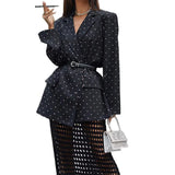 Fongt Spot 2024 Spring New Women's Fashion Temperament Polka Dot Lapel Long Sleeve Suit Jacket-Outfit