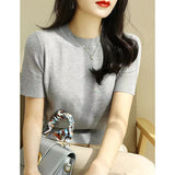 Sweater T-Shirt Women's Wear New Summer Half-High Collar Chic Premium Ice-Sensitive Silk Black Blouse Thin-Outfit