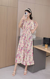 Fongt 2025 New French Holiday Collar Shoulder Short Sleeves To Show Thin Flowers Long Orange Truss Dress