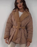 Fongt Collar Short Cotton Suit 2025 Women's Fashion Design Belt Coat Woman