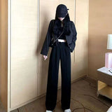 Fongt Waist Wide Leg Pants Women's Pants Autumn Hanging Feeling Loose Versatile Black Thin Suit Pants Casual Straight Leg Floor Pants-Outfit