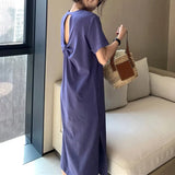T Shirt Dresses for Women Summer Beach Sexy Back hollow Side split Casual dress Party cotton Comfortable Long solid