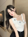 Sexy Flowers Shoulderless Sleeveless Knitted Sling Sling Vest Babes Body Bottom Irregular Short