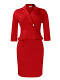 Fongt Women's New Suit Collar Solid Color Lotus Leaf-Side Ass OL Show Thin Large African Dress