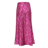 Pink Printed Satin Midi Straight Skirt-Outfit