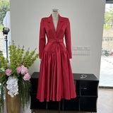 British Autumn New Suit Dress A Buckle Splicing Big Swing Dress Fashion Mature