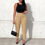 Fongt Women's Clothing Large-Size Fashion Temperament Casual Thin High-Waisted Trousers Solid African Professional Pants