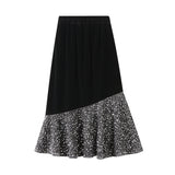 Fongt Skirt Autumn And Winter Velvet Splicing Lin Apparent Black Dress Dress Girl J530