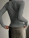 Solid Color Breasted V Neck Slim Long Sleeve Knit-Outfit