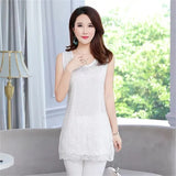 Beaded Sequins Sleeveless Vest Chiffon Blouse Lace Shirt Ladies Medium-long Tank Tops Sequin Summer Woman Elegant