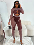 Fongt 2024 Women's Two-Colored Tight-Studded Long-Sleeved