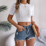 Fongt Shooting 2025 Spring And Summer Leisure Mahjong Short-Sleeved Knitted Jersey Holiday Short Umbilly Tops Women's Clothing